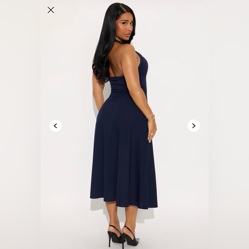 fashion nova navy alena halter midi dress nwt original packaging size M